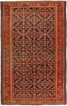 Oriental Handmade Rectangle 4'1" x 6'7" Wool/Cotton Area Rug in Navy Blue/Brown