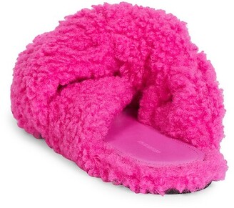 Balenciaga Drapy Faux Shearling Sandals - ShopStyle