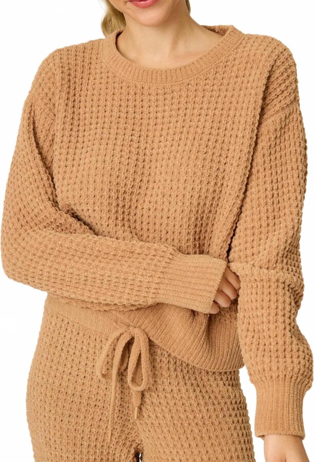 PJ Salvage Chenille Cozy Waffle Top In Carmel