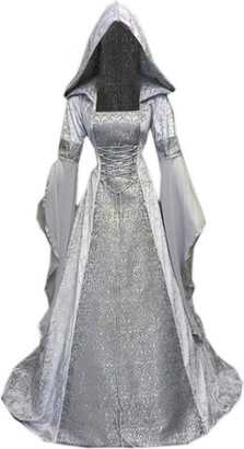 JURTEE Fashion Womens Dress Ladies Medieval Vintage Style Solid Oversize Hooded Dress White 