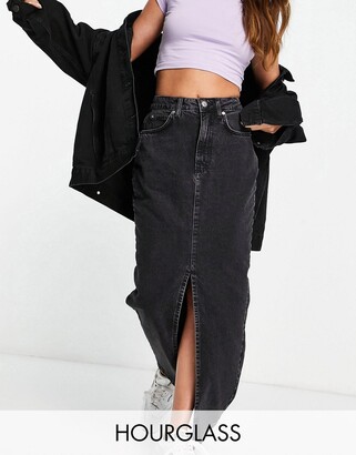 ASOS DESIGN Hourglass cotton blend denim 90's maxi skirt in washed black -  BLACK - ShopStyle
