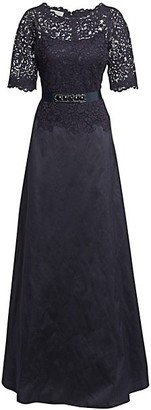 Teri Jon by Rickie Freeman Lace & Taffeta A-Line Gown