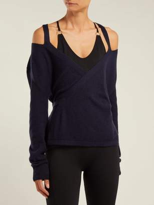 Pepper & Mayne Cut-out Shoulder Cashmere Wrap Cardigan - Womens - Navy