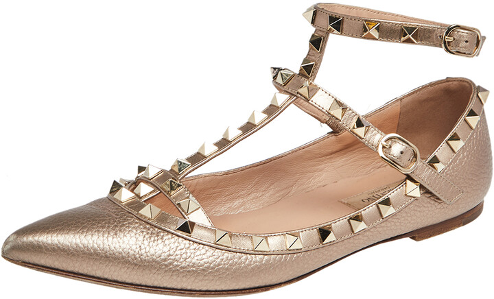 gold ankle strap flats