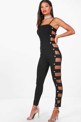 boohoo Cut Out Button Side Skinny Jumpsuit