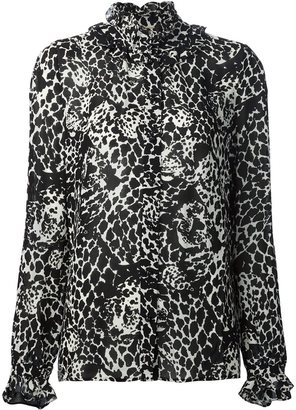 Saint Laurent leopard print ruffle blouse