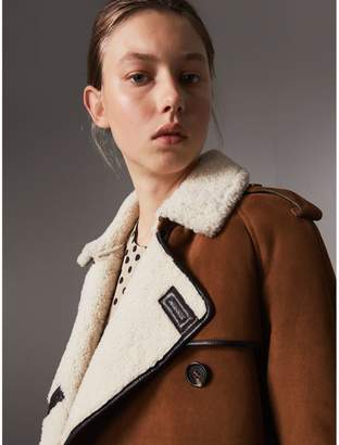 Burberry Raglan-sleeve Suede and Shearling Trench Coat