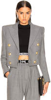 Thumbnail for your product : Balmain Double Breasted Cropped Blazer in Black & White | FWRD