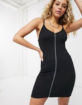 Thumbnail for your product : Bershka ribbed zip through dress in black