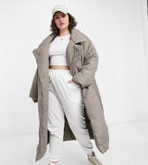 Thumbnail for your product : ASOS Curve DESIGN Curve puffer maxi coat with belt in hazelnut