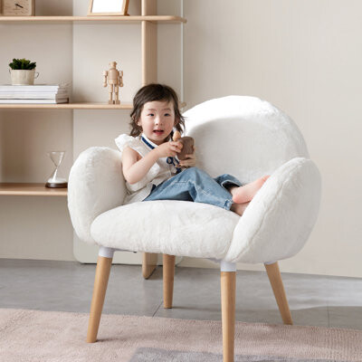 White Lamb Fabric Modern Chair With Solid Wood Beech Frame For Living Room And Hotel In