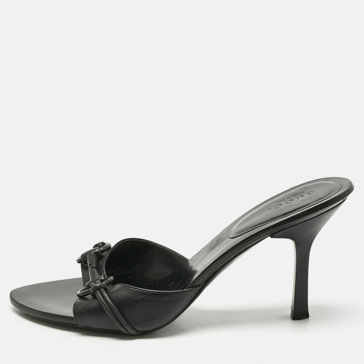 Gucci Black Leather GG Interlocking Slide Sandals Size 36.5