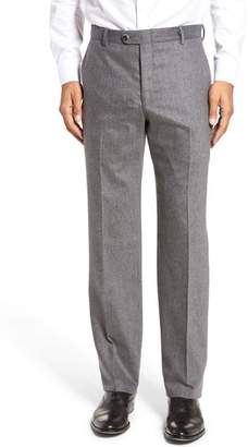 Hickey Freeman Classic B Fit Flat Front Solid Wool Blend Trousers