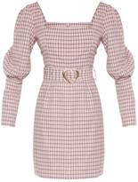 Thumbnail for your product : PrettyLittleThing Pink Check Square Neck Puff Sleeve Belted Shift Dress