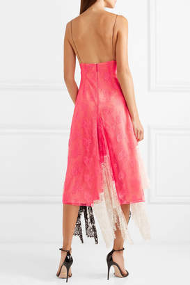 Christopher Kane Asymmetric Color-block Lace Midi Dress - Bright pink