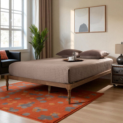 Alcott Hill Guendi Platform Bed Frame in Antique Oak Finished Wood in Modern and Contemporary