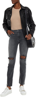 Current/Elliott The Stovepipe Distressed High-rise Slim-leg Jeans