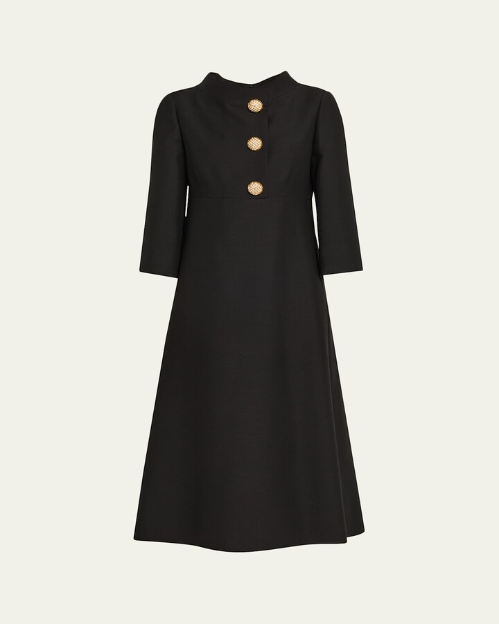 Valentino Garavani Strass Button High-Neck Crepe Midi Dress