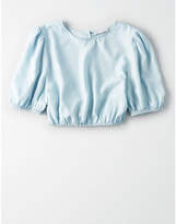 Thumbnail for your product : American Eagle AE PUFF SLEEVE CROPPED DENIM TENCEL T-SHIRT
