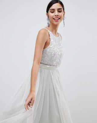 ASOS DESIGN Tulle Prom Midi Dress With Delicate Embellished Droplets