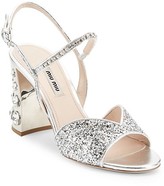 Thumbnail for your product : Miu Miu Jewelled Block-Heel Glitter Slingback Sandals