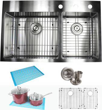 eModern Decor CozyBlock 36" L x 22" W Drop-In Kitchen Sink with Accessories