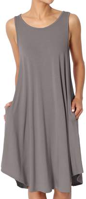 TheMogan Women's Sleeveless Trapeze Knit Pocket T-Shirt Dress Grey S