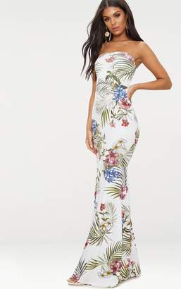 PrettyLittleThing White Floral Print Strappy Detail Maxi Dress