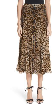 Fuzzi Leopard Print Tulle Midi Skirt