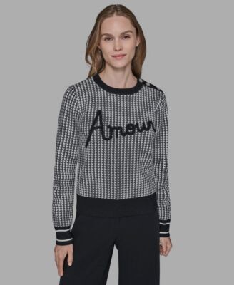 Karl Lagerfeld Paris Womens Amour Script Crewneck Sweater