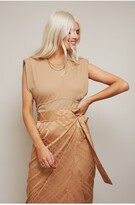 Thumbnail for your product : Little Mistress Annie Camel Ribbed Bodysuit With Shoulder Pads