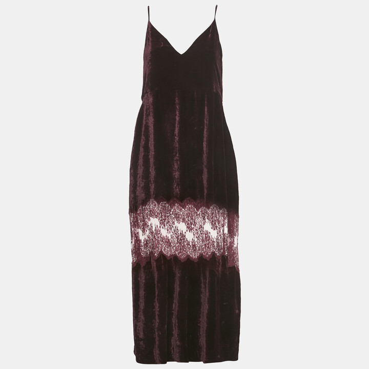 Stella McCartney Burgundy Velvet Sleeveless Lace Trimmed Long Dress M