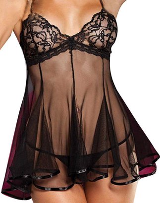 TRURENDI Women Sexy Lingerie Lace Dress Babydoll Sleepwear Sheer Underwear Sets G String