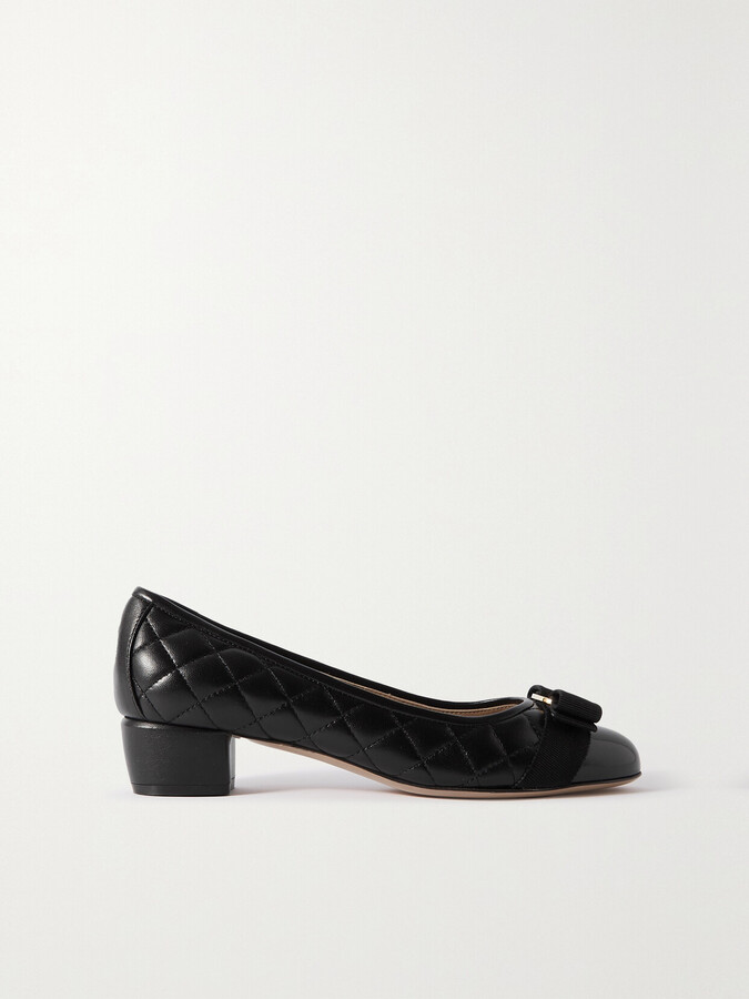 Ferragamo Vara Q Bow-embellished Quilted Patent-leather Pumps - Black