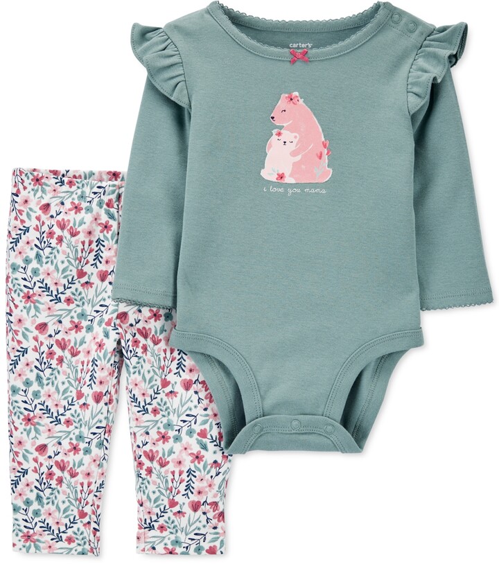 Carter's Baby Girls 2-Pc. Bears Bodysuit & Floral Pants Set