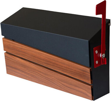 TIFONE Large Capacity Wall Mount Mailbox - Modern Galvanized Steel Outdoor Post Box with Walnut Wood Panel & Flag (No Lock)