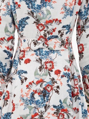 Erdem Josianne Bird Blossom-print Linen Midi Shirt Dress - White Print