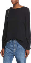 Thumbnail for your product : Brunello Cucinelli High-Low Silk Blouse with Monili Detail