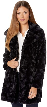 Kenneth Cole Womens Notch Collar Textured Faux Fur 
