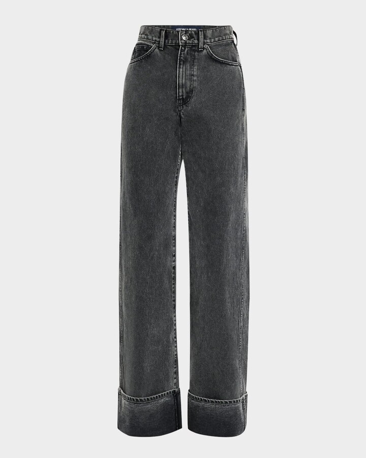 Veronica Beard Taylor High-Rise Wide Cuffed Jeans