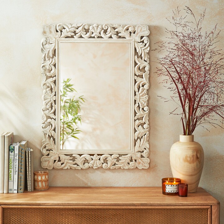 Dunelm Carved Wood Rectangle Overmantel Wall Mirror Wood (Brown