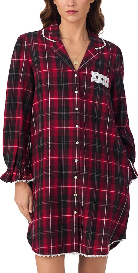 Eileen West Long Sleeve Cotton Flannel Notch Collar Nightshirt