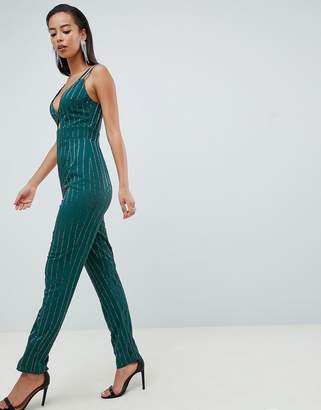 ASOS DESIGN Tall cami jumpsuit with peg leg and cut out in scatter embellishment