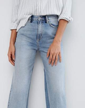 MiH Jeans Crop Wide Leg Jean with Contrast Vintage Wash and Raw Hem