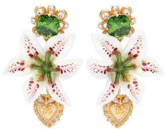 Dolce & Gabbana Crystal-embellished Lily Clip Earrings - Womens - Gold