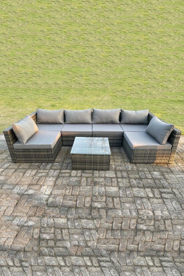 Fimous 6 Seat Modular Rattan Garden Furniture Sofa Set Corner Sofa