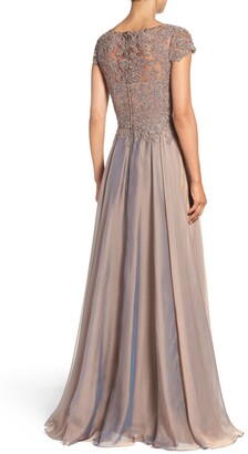 La Femme Lace & Satin A-Line Gown