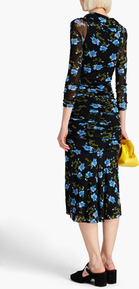Diane von Furstenberg Ganesa ruched floral-print stretch-mesh midi dress