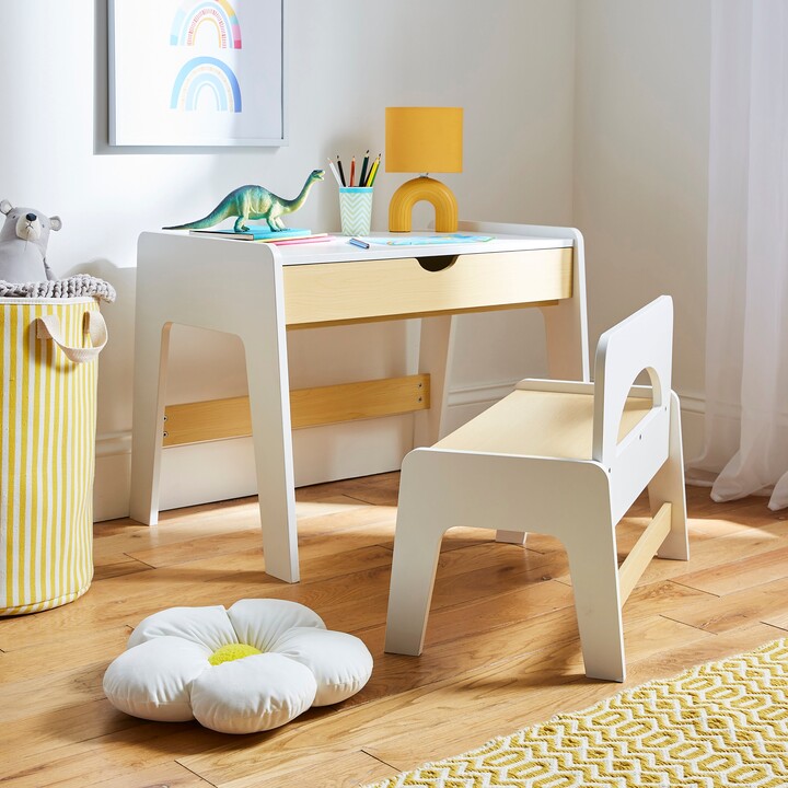Dunelm Kids Theo Desk with Bench, White Natural White ShopStyle