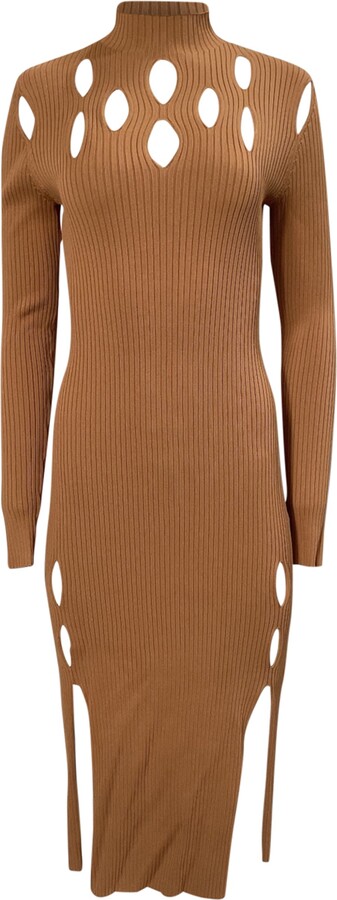 Dion Lee Ribbed-Knit Cutout Midi Dress in Brown Viscose